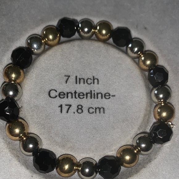 beaded stretch bracelet Jewelry - Elegant Black, Gold, and Silver Beaded stretch Bracelet